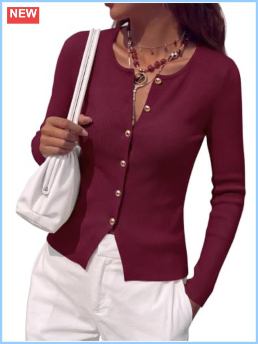 PRETTYGARDEN Ribbed Knit Button Front Cardigan Women Long Sleeve Crewneck
